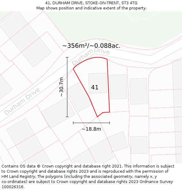 41, DURHAM DRIVE, STOKE-ON-TRENT, ST3 4TG: Plot and title map