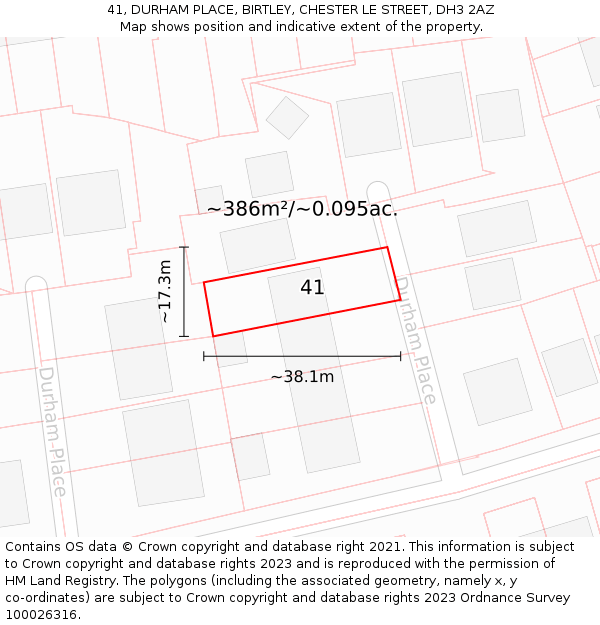 41, DURHAM PLACE, BIRTLEY, CHESTER LE STREET, DH3 2AZ: Plot and title map