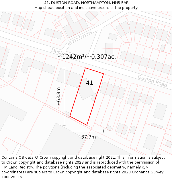 41, DUSTON ROAD, NORTHAMPTON, NN5 5AR: Plot and title map