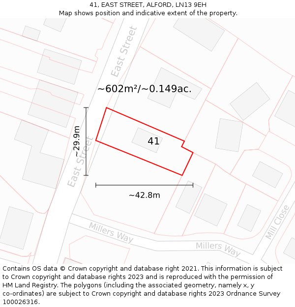 41, EAST STREET, ALFORD, LN13 9EH: Plot and title map