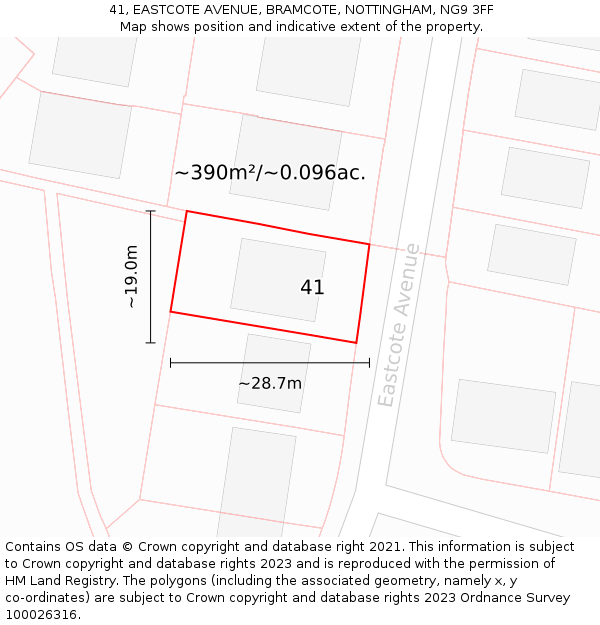 41, EASTCOTE AVENUE, BRAMCOTE, NOTTINGHAM, NG9 3FF: Plot and title map