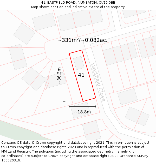 41, EASTFIELD ROAD, NUNEATON, CV10 0BB: Plot and title map