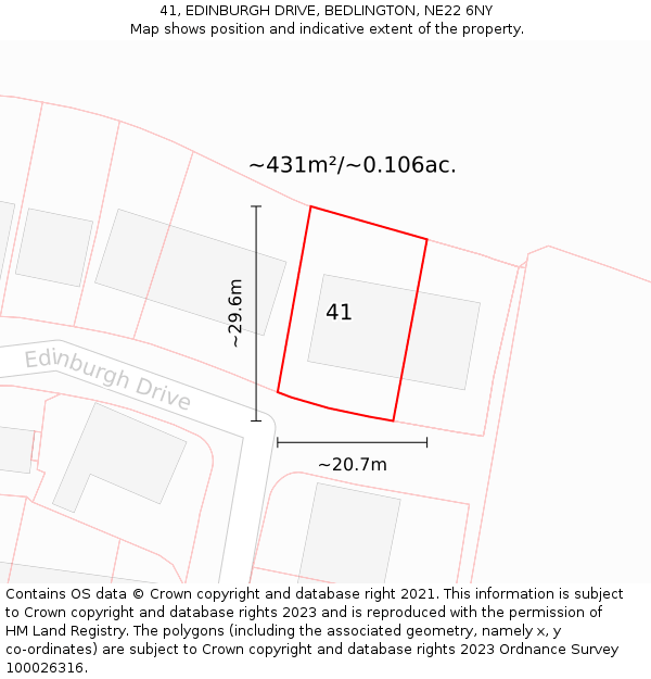 41, EDINBURGH DRIVE, BEDLINGTON, NE22 6NY: Plot and title map