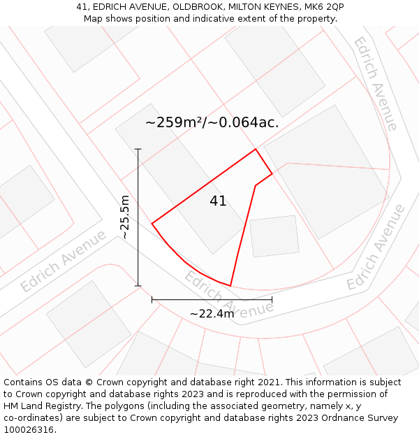 41, EDRICH AVENUE, OLDBROOK, MILTON KEYNES, MK6 2QP: Plot and title map