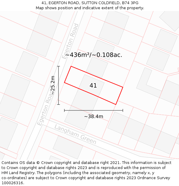 41, EGERTON ROAD, SUTTON COLDFIELD, B74 3PG: Plot and title map