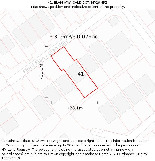 41, ELAN WAY, CALDICOT, NP26 4PZ: Plot and title map