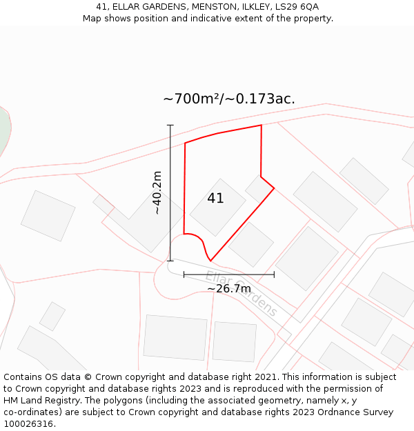 41, ELLAR GARDENS, MENSTON, ILKLEY, LS29 6QA: Plot and title map