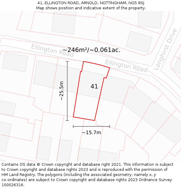 41, ELLINGTON ROAD, ARNOLD, NOTTINGHAM, NG5 8SJ: Plot and title map