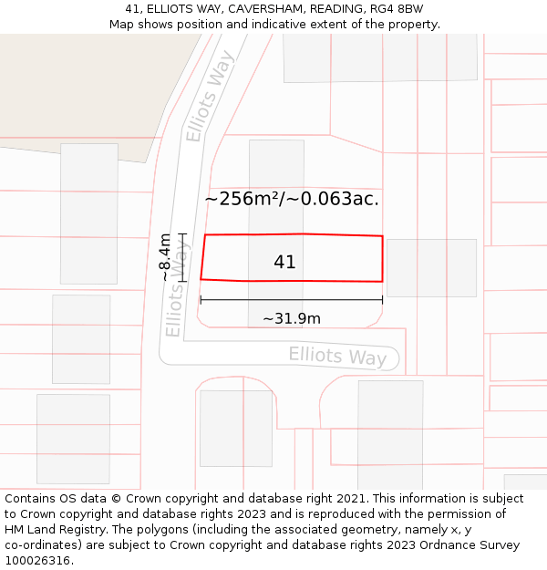 41, ELLIOTS WAY, CAVERSHAM, READING, RG4 8BW: Plot and title map