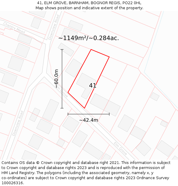 41, ELM GROVE, BARNHAM, BOGNOR REGIS, PO22 0HL: Plot and title map