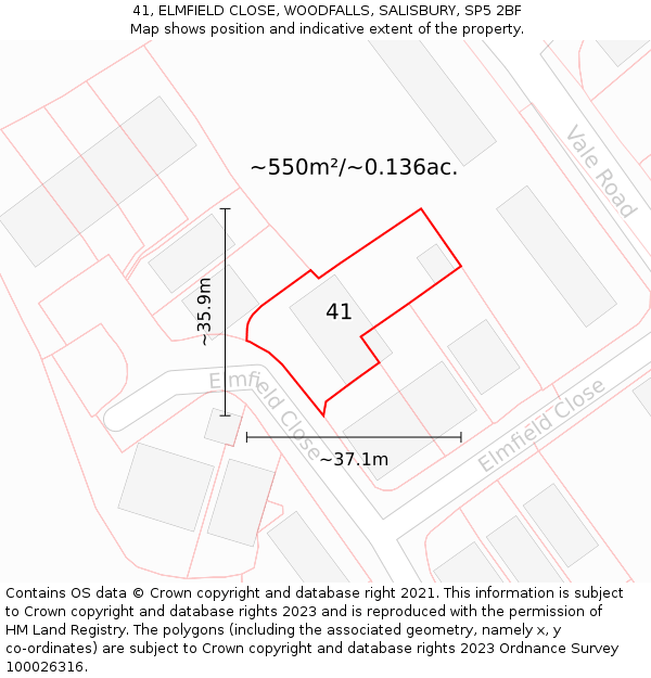 41, ELMFIELD CLOSE, WOODFALLS, SALISBURY, SP5 2BF: Plot and title map