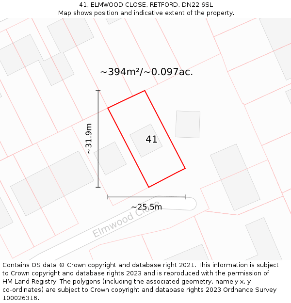 41, ELMWOOD CLOSE, RETFORD, DN22 6SL: Plot and title map