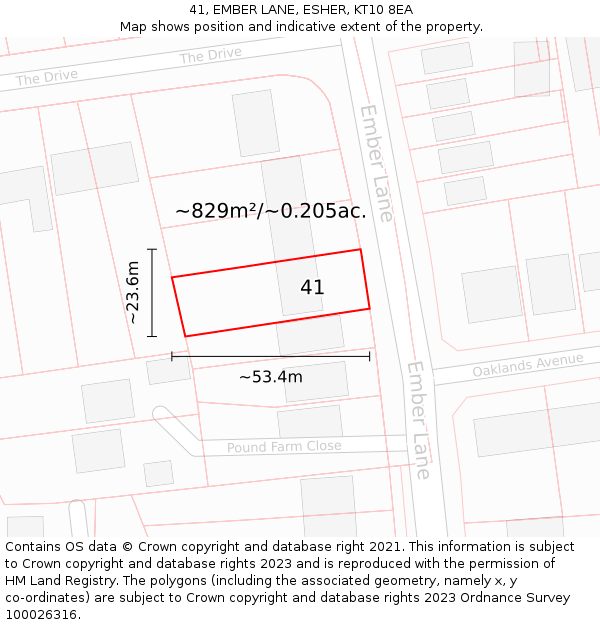 41, EMBER LANE, ESHER, KT10 8EA: Plot and title map