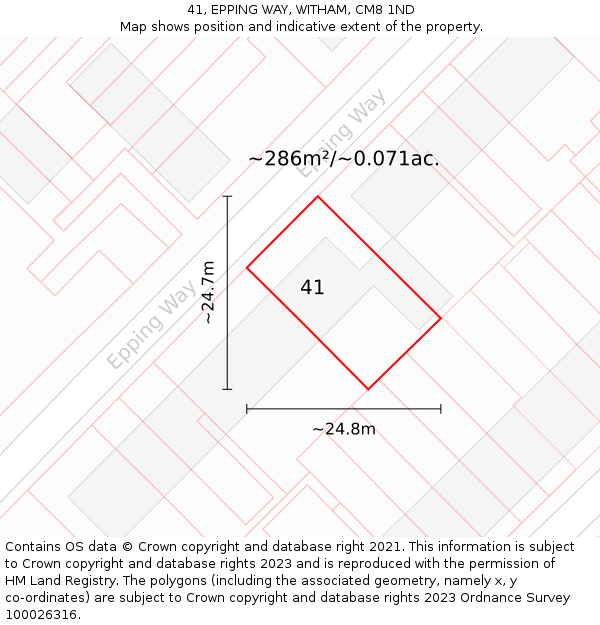 41, EPPING WAY, WITHAM, CM8 1ND: Plot and title map