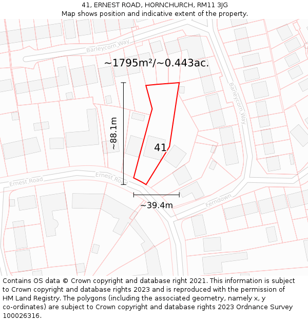 41, ERNEST ROAD, HORNCHURCH, RM11 3JG: Plot and title map