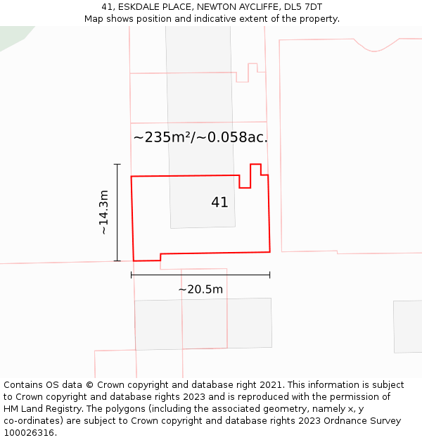 41, ESKDALE PLACE, NEWTON AYCLIFFE, DL5 7DT: Plot and title map