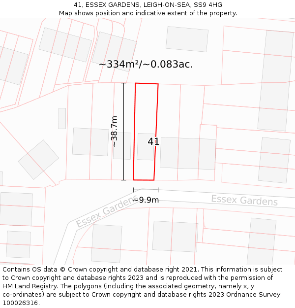 41, ESSEX GARDENS, LEIGH-ON-SEA, SS9 4HG: Plot and title map