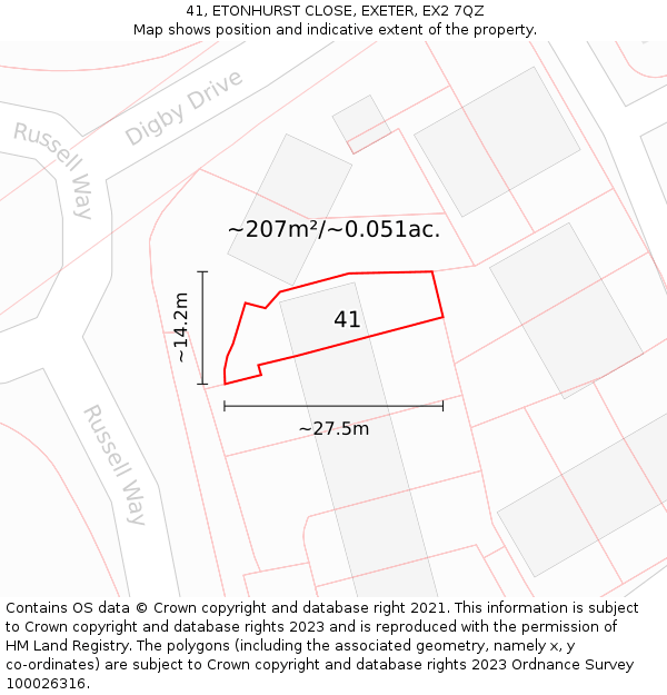 41, ETONHURST CLOSE, EXETER, EX2 7QZ: Plot and title map