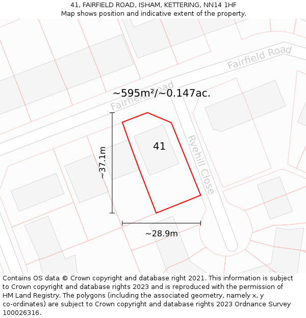 41, FAIRFIELD ROAD, ISHAM, KETTERING, NN14 1HF: Plot and title map