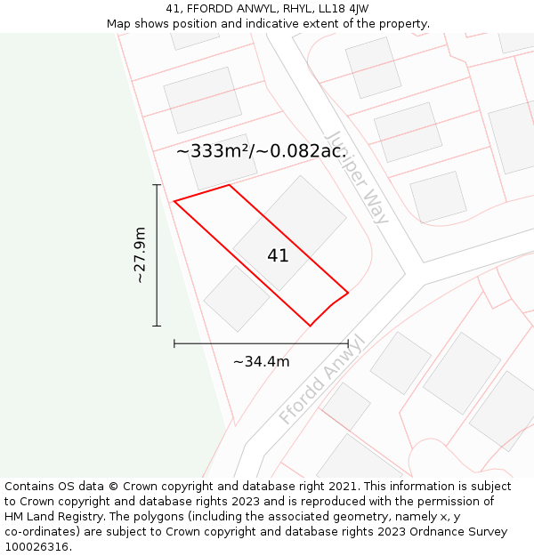 41, FFORDD ANWYL, RHYL, LL18 4JW: Plot and title map