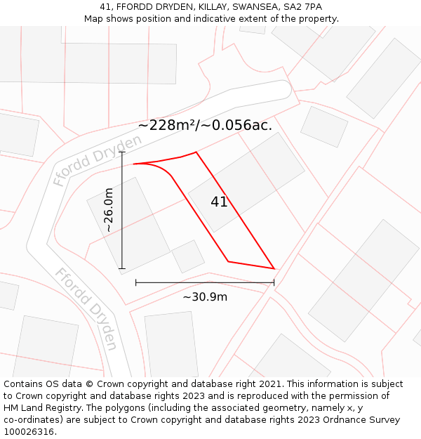 41, FFORDD DRYDEN, KILLAY, SWANSEA, SA2 7PA: Plot and title map