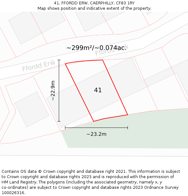 41, FFORDD ERW, CAERPHILLY, CF83 1RY: Plot and title map