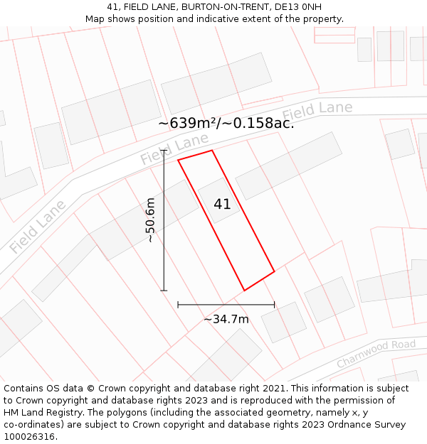 41, FIELD LANE, BURTON-ON-TRENT, DE13 0NH: Plot and title map