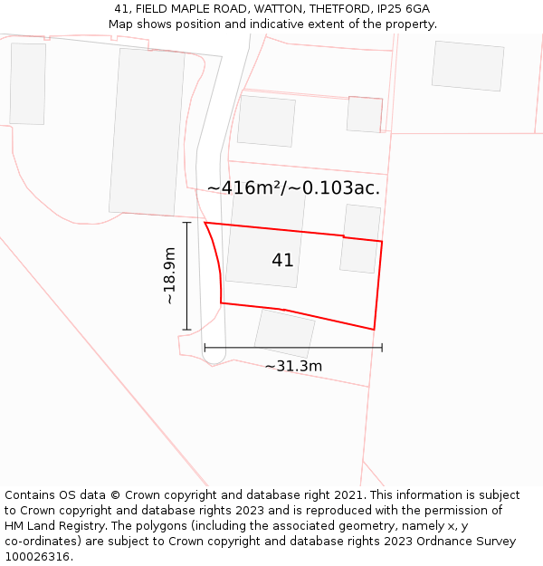 41, FIELD MAPLE ROAD, WATTON, THETFORD, IP25 6GA: Plot and title map