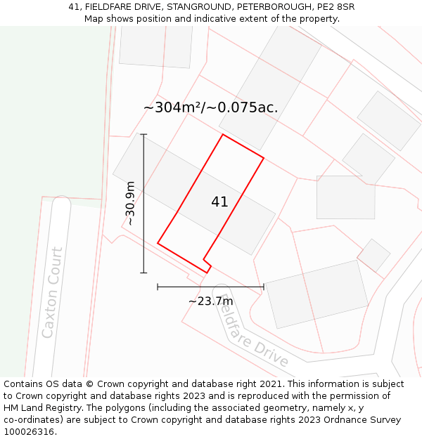 41, FIELDFARE DRIVE, STANGROUND, PETERBOROUGH, PE2 8SR: Plot and title map