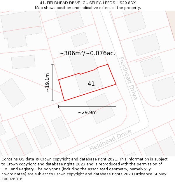 41, FIELDHEAD DRIVE, GUISELEY, LEEDS, LS20 8DX: Plot and title map