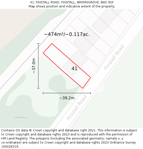 41, FINSTALL ROAD, FINSTALL, BROMSGROVE, B60 3DF: Plot and title map