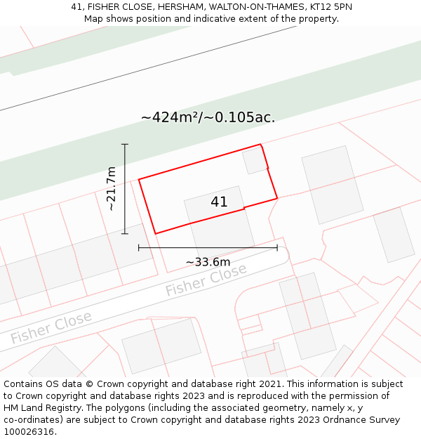 41, FISHER CLOSE, HERSHAM, WALTON-ON-THAMES, KT12 5PN: Plot and title map
