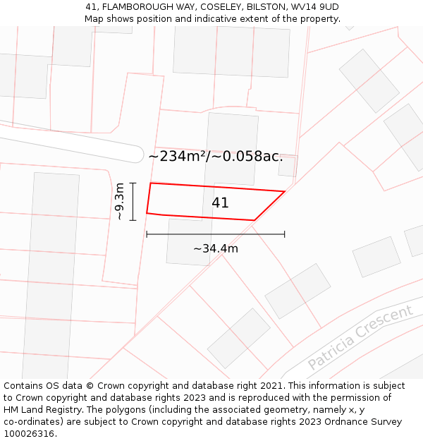 41, FLAMBOROUGH WAY, COSELEY, BILSTON, WV14 9UD: Plot and title map