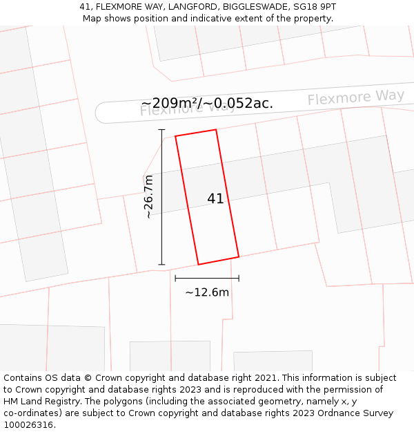 41, FLEXMORE WAY, LANGFORD, BIGGLESWADE, SG18 9PT: Plot and title map