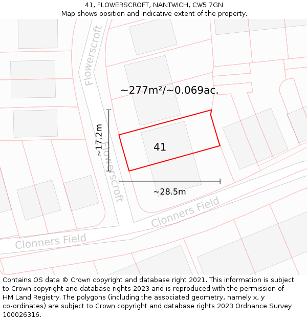 41, FLOWERSCROFT, NANTWICH, CW5 7GN: Plot and title map