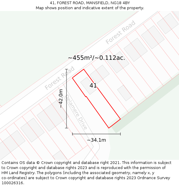 41, FOREST ROAD, MANSFIELD, NG18 4BY: Plot and title map