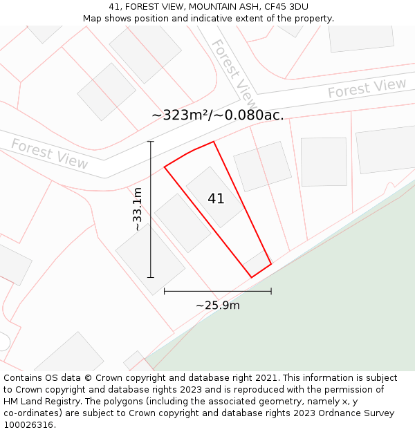 41, FOREST VIEW, MOUNTAIN ASH, CF45 3DU: Plot and title map