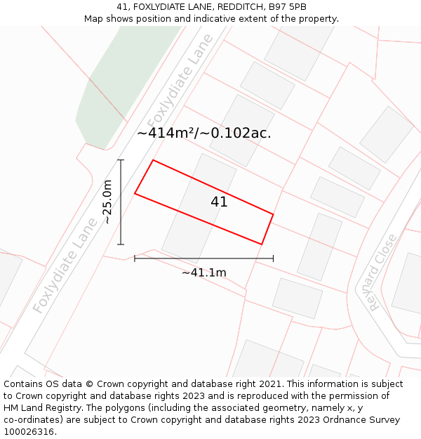 41, FOXLYDIATE LANE, REDDITCH, B97 5PB: Plot and title map