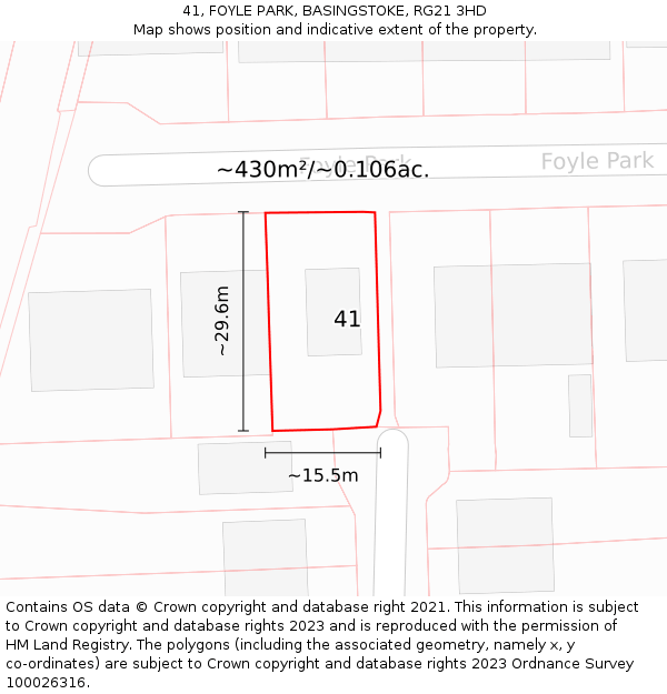 41, FOYLE PARK, BASINGSTOKE, RG21 3HD: Plot and title map