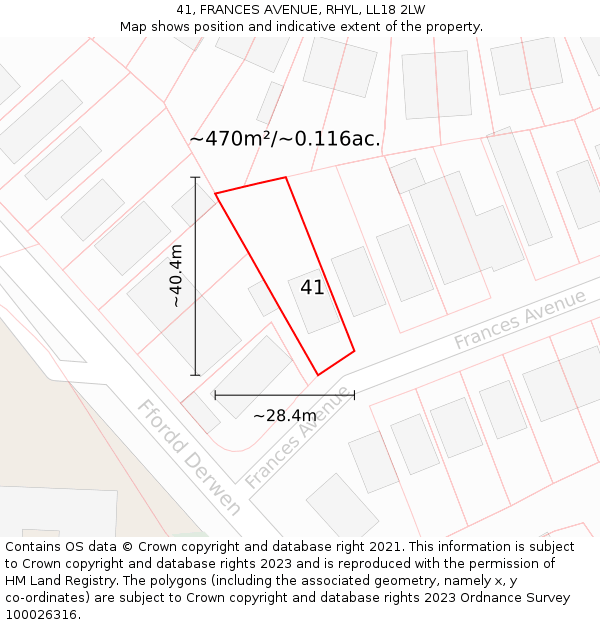 41, FRANCES AVENUE, RHYL, LL18 2LW: Plot and title map