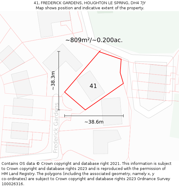 41, FREDERICK GARDENS, HOUGHTON LE SPRING, DH4 7JY: Plot and title map