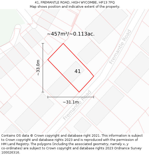 41, FREMANTLE ROAD, HIGH WYCOMBE, HP13 7PQ: Plot and title map