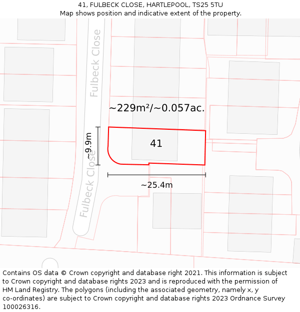 41, FULBECK CLOSE, HARTLEPOOL, TS25 5TU: Plot and title map