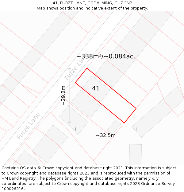 41, FURZE LANE, GODALMING, GU7 3NP: Plot and title map