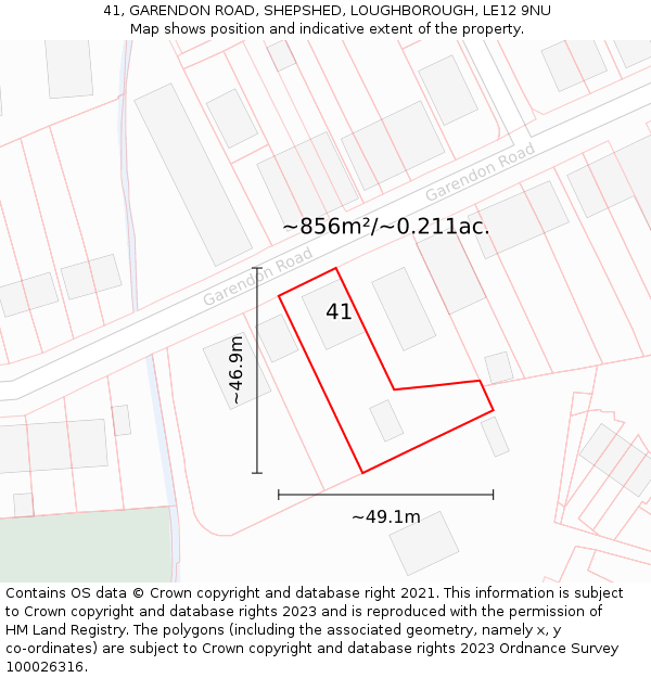 41, GARENDON ROAD, SHEPSHED, LOUGHBOROUGH, LE12 9NU: Plot and title map