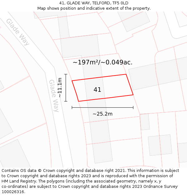 41, GLADE WAY, TELFORD, TF5 0LD: Plot and title map