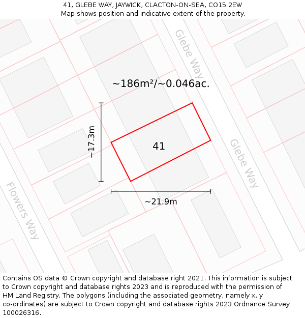 41, GLEBE WAY, JAYWICK, CLACTON-ON-SEA, CO15 2EW: Plot and title map