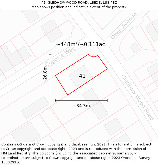 41, GLEDHOW WOOD ROAD, LEEDS, LS8 4BZ: Plot and title map