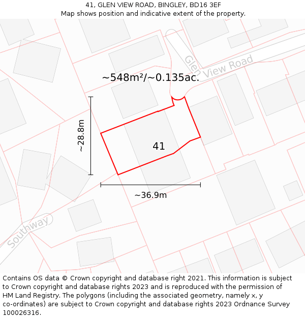 41, GLEN VIEW ROAD, BINGLEY, BD16 3EF: Plot and title map