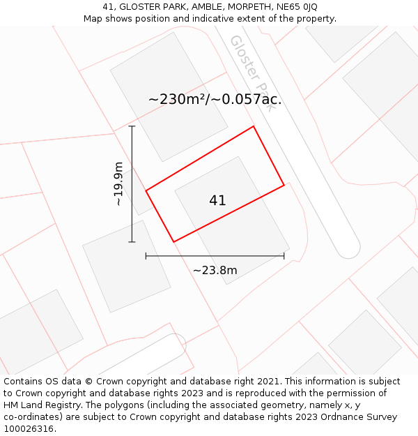 41, GLOSTER PARK, AMBLE, MORPETH, NE65 0JQ: Plot and title map